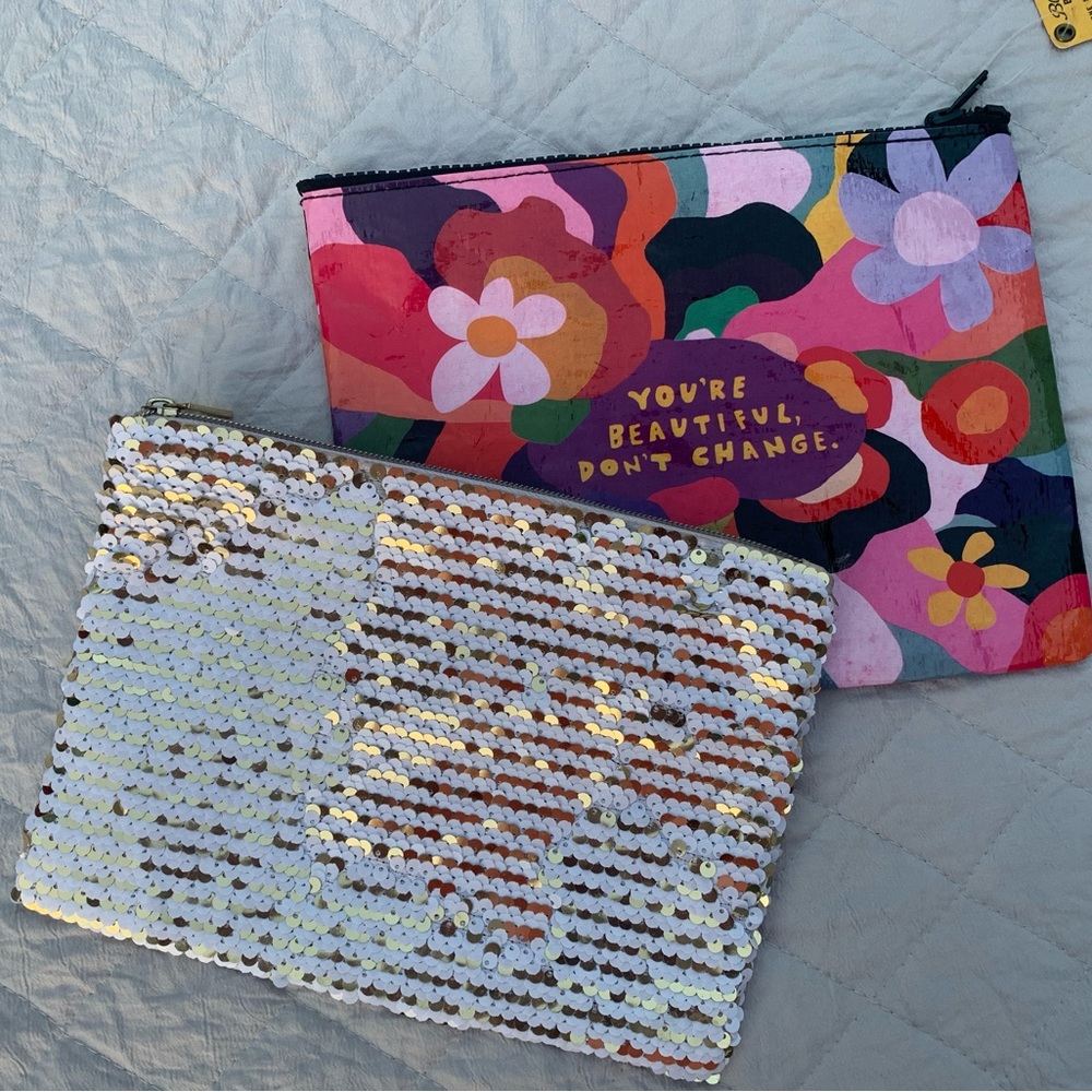 Floral and Sequin Clutch Makup Bag Set